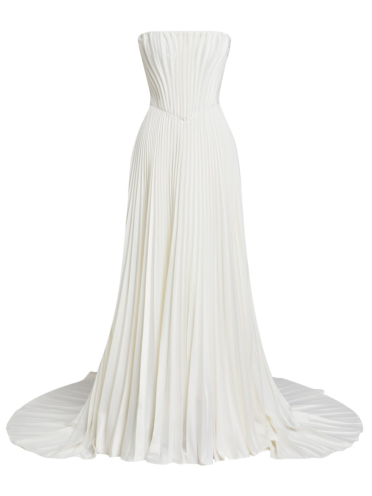 Strapless Pleated Wedding Dress with Corset Back & Train - Modern Minimalist Bridal Gown
