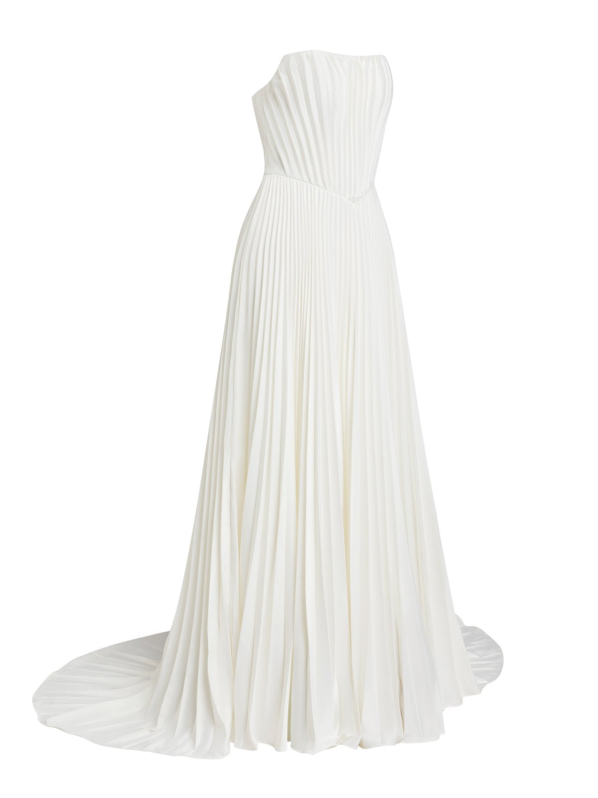 Strapless Pleated Wedding Dress with Corset Back & Train - Modern Minimalist Bridal Gown