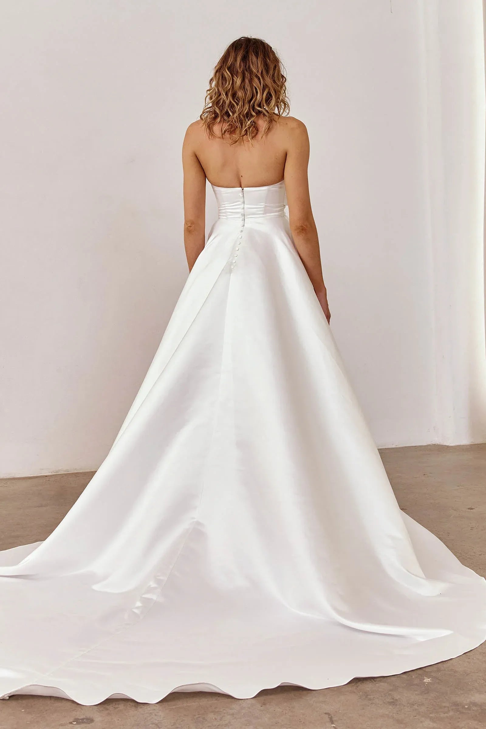 Strapless Satin Ball Gown Wedding Dress with Pockets & Train - Minimalist Bridal Gown