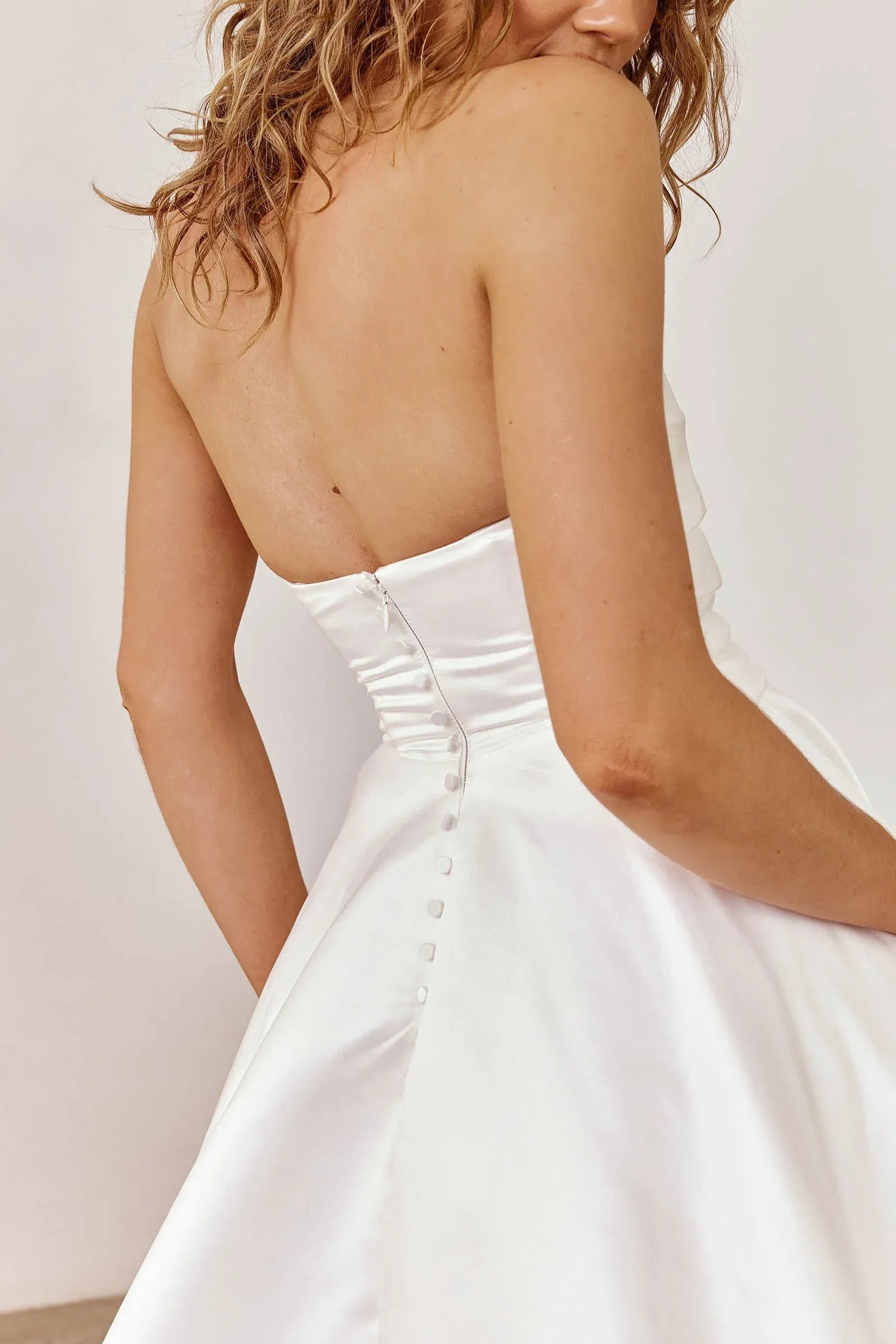 Strapless Satin Ball Gown Wedding Dress with Pockets & Train - Minimalist Bridal Gown