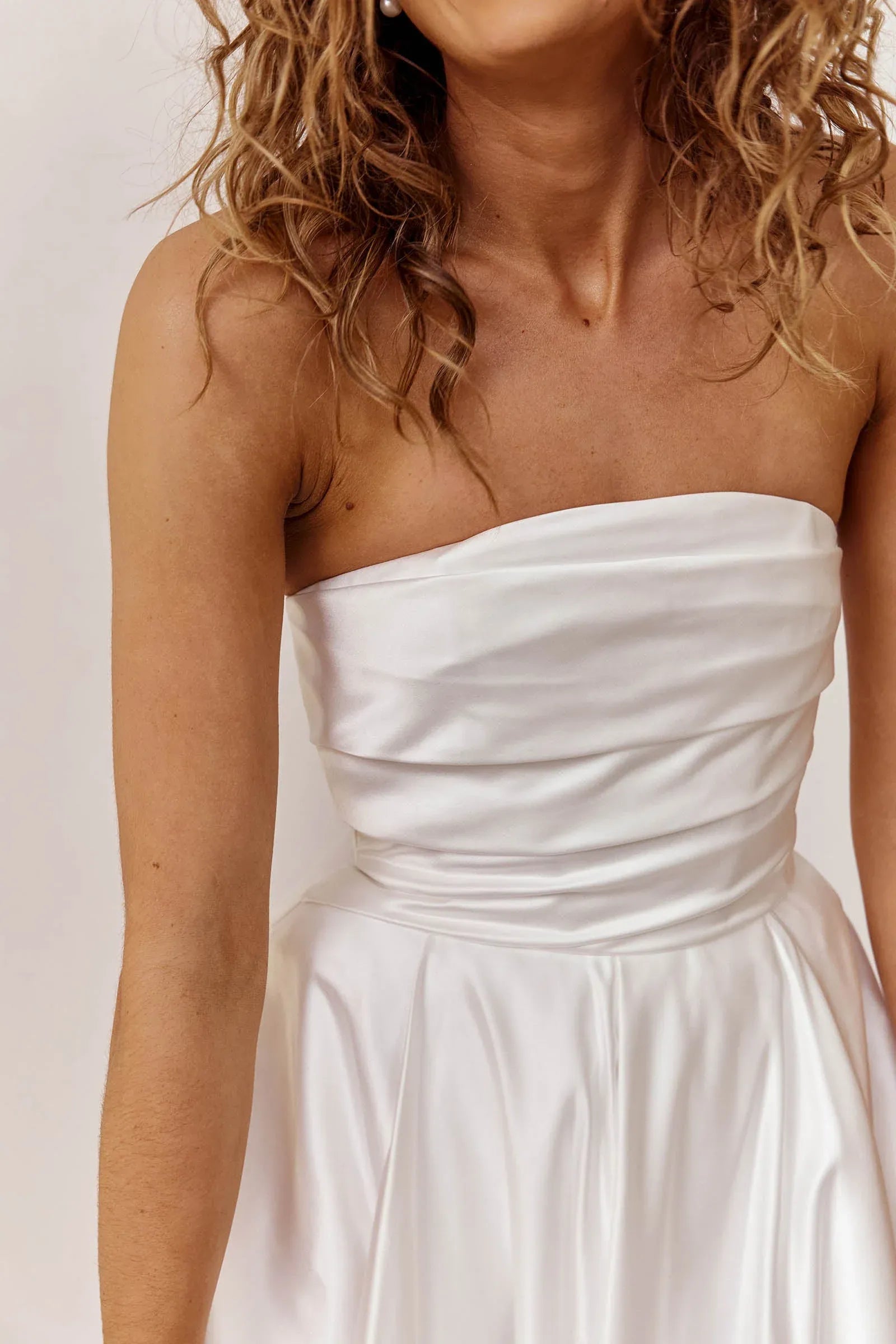 Strapless Satin Ball Gown Wedding Dress with Pockets & Train - Minimalist Bridal Gown