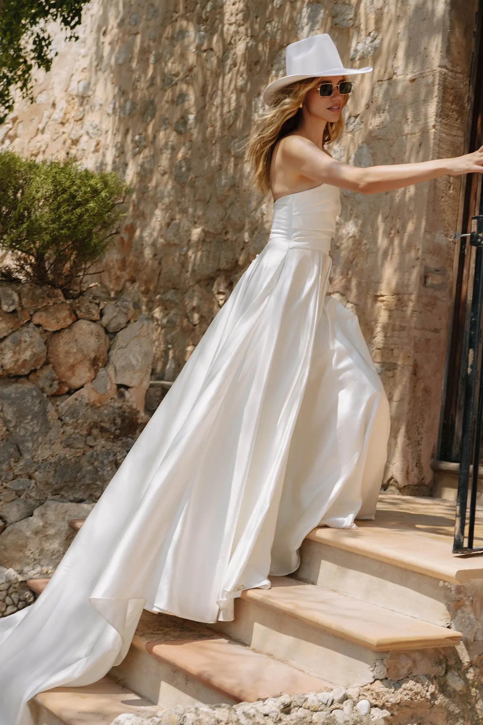 Strapless Satin Ball Gown Wedding Dress with Pockets & Train - Minimalist Bridal Gown