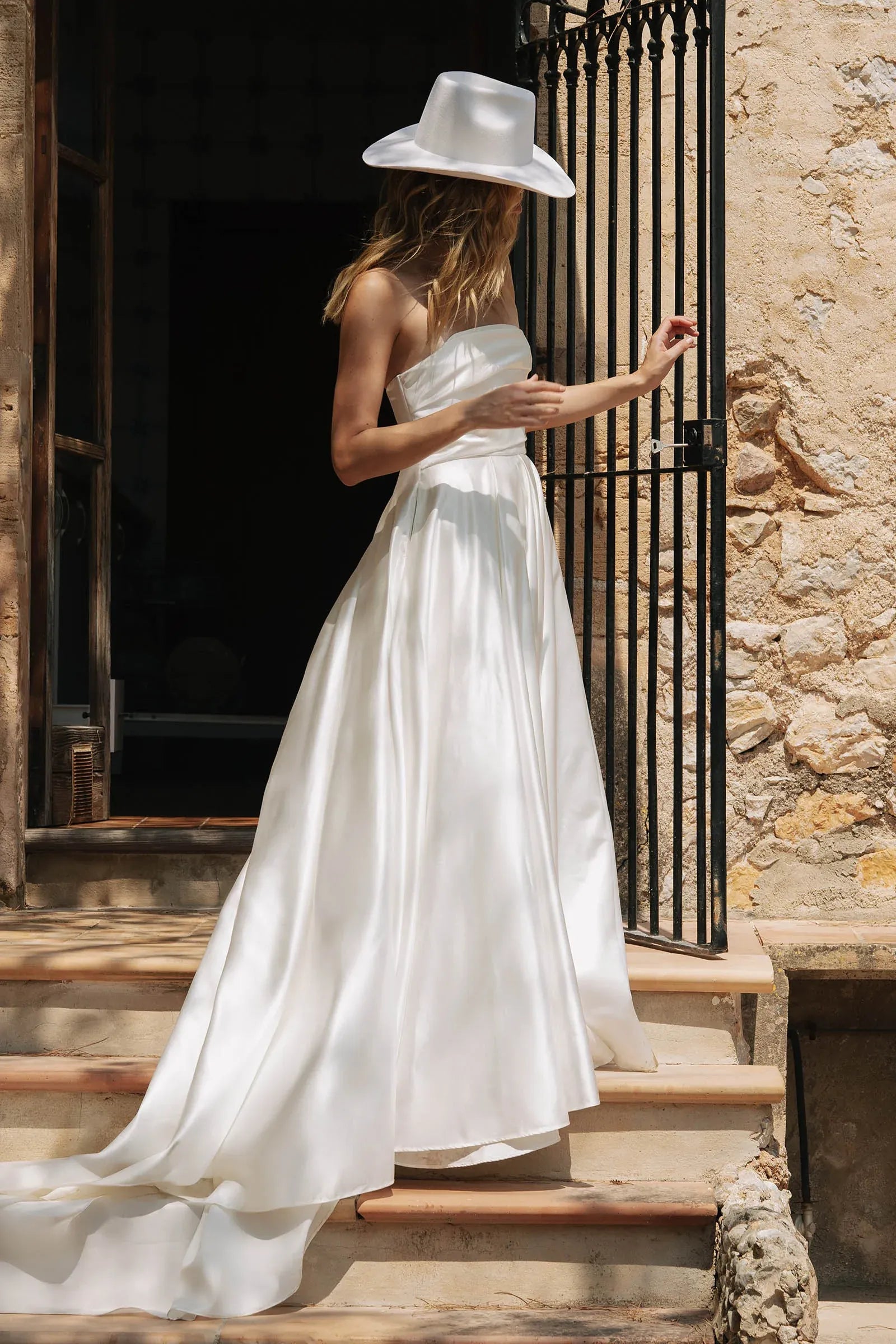 Strapless Satin Ball Gown Wedding Dress with Pockets & Train - Minimalist Bridal Gown
