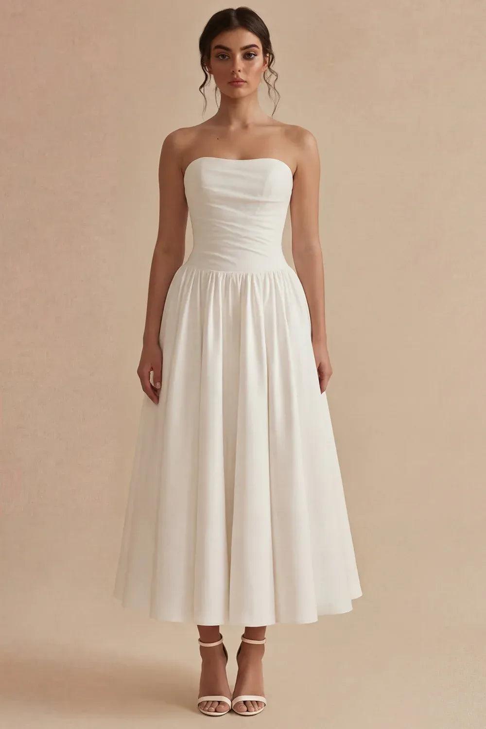 Simple Strapless Sweetheart A-Line Midi Wedding Dress Sleeveless