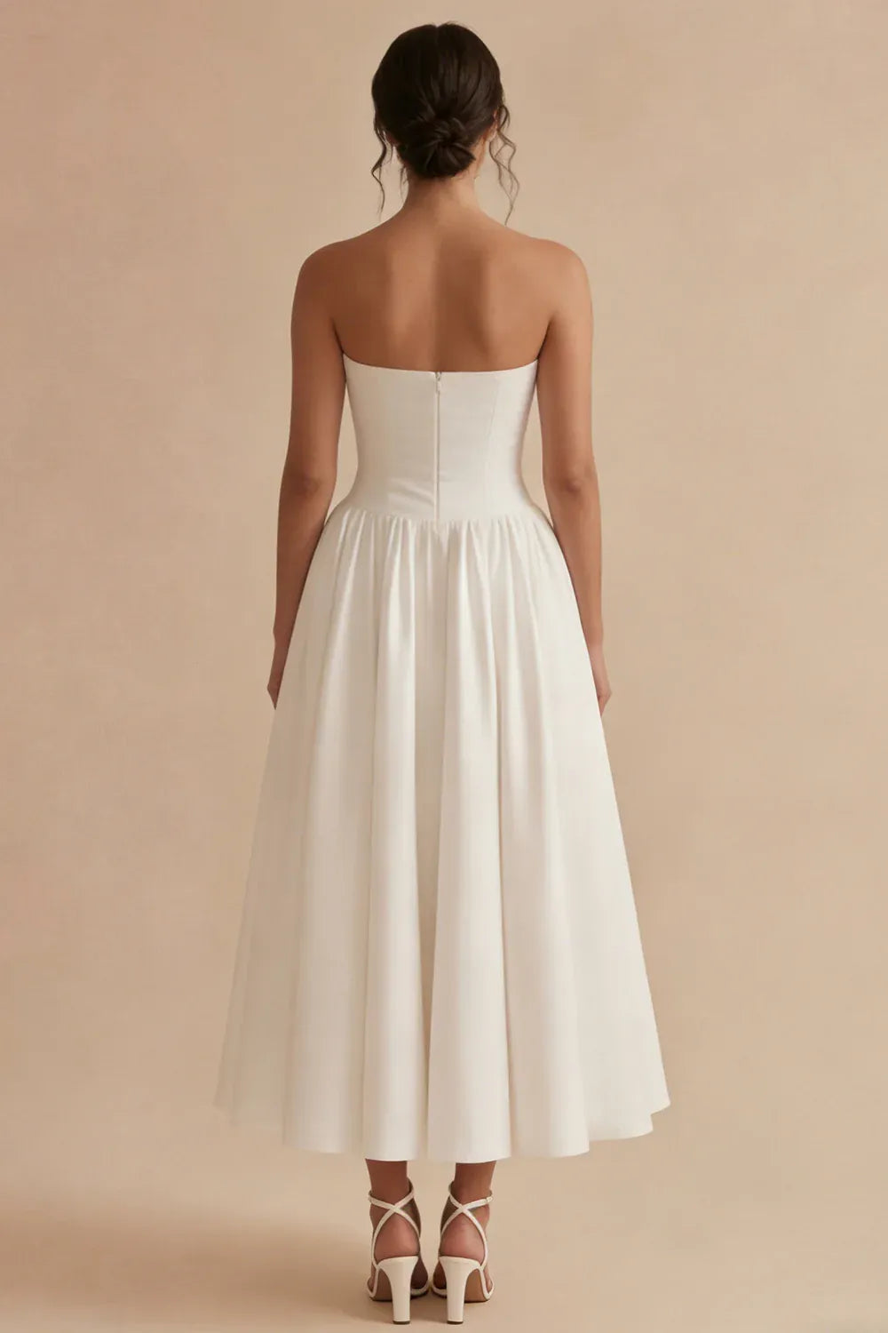 Simple Strapless Sweetheart A-Line Midi Wedding Dress Sleeveless