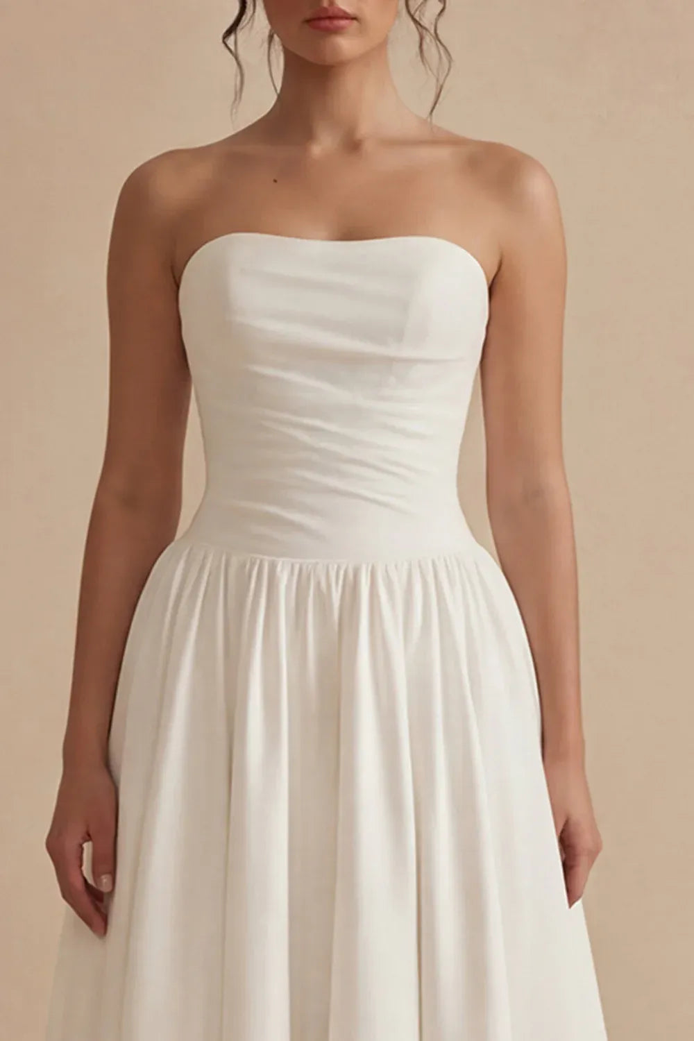 Simple Strapless Sweetheart A-Line Midi Wedding Dress Sleeveless