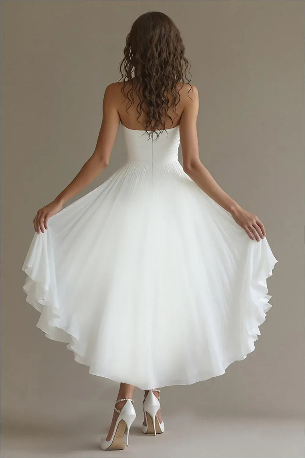 Strapless Sweetheart High-Low Ruffle Chiffon Wedding Dress - Modern Bridal Gown