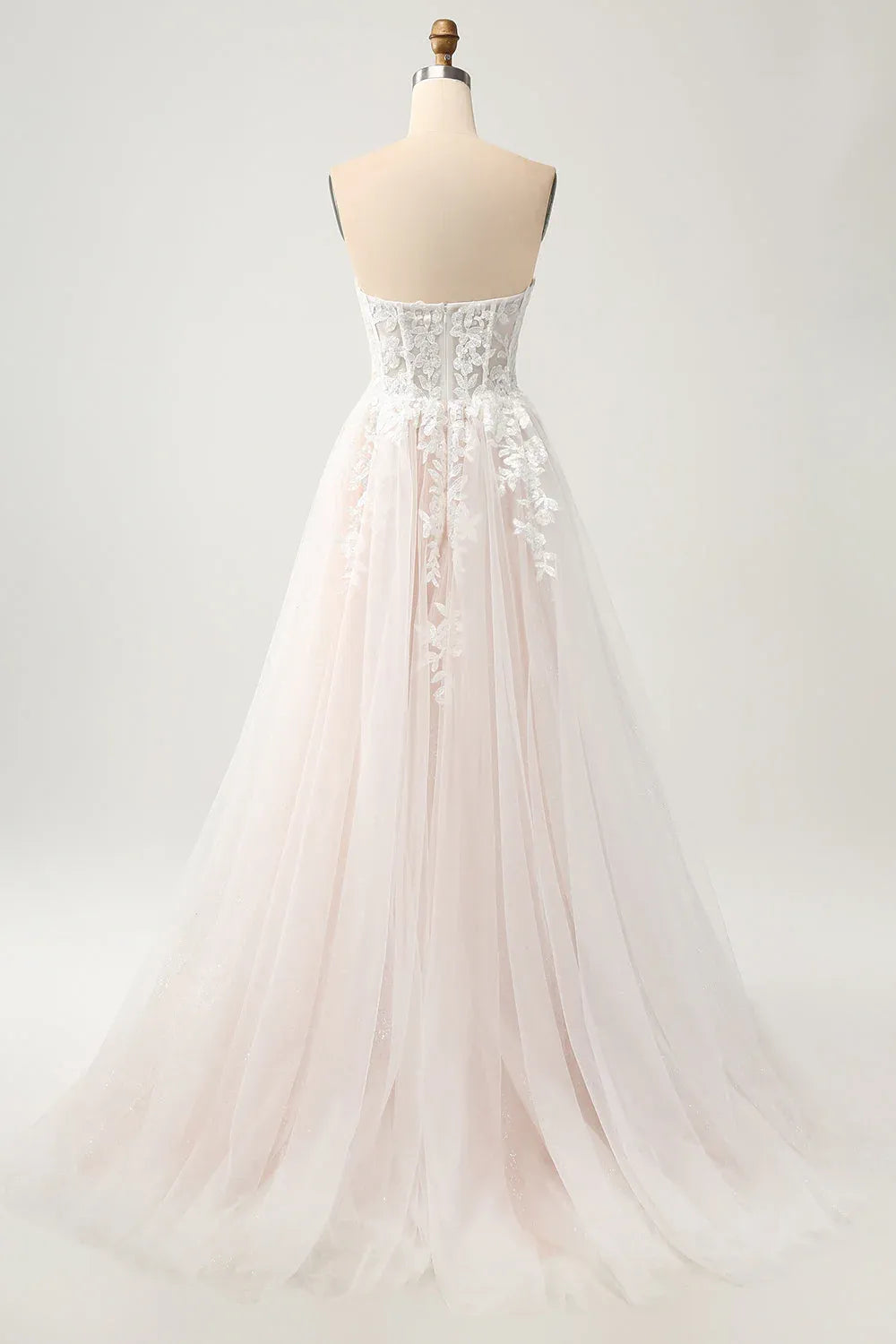 Strapless Sweetheart Lace Glitter Tulle A-Line Wedding Dress with Corset Back - Romantic Bridal Gown