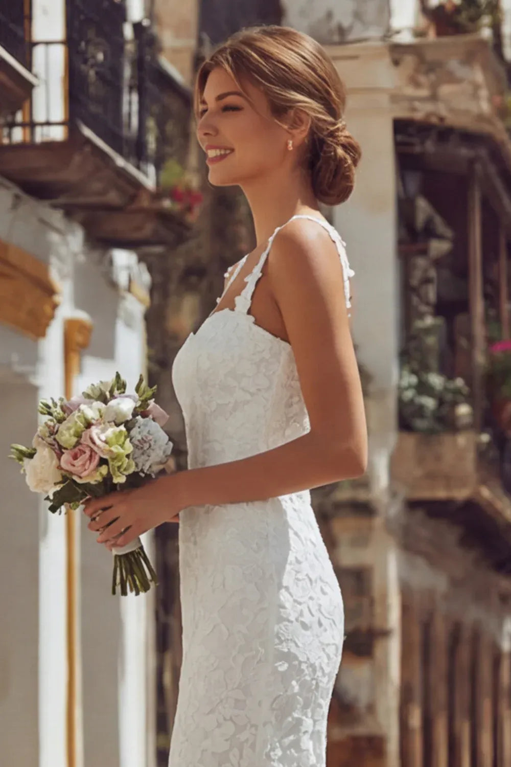 Strapless Sweetheart Lace Mermaid Wedding Dress with Lace Straps - Romantic Bridal Gown