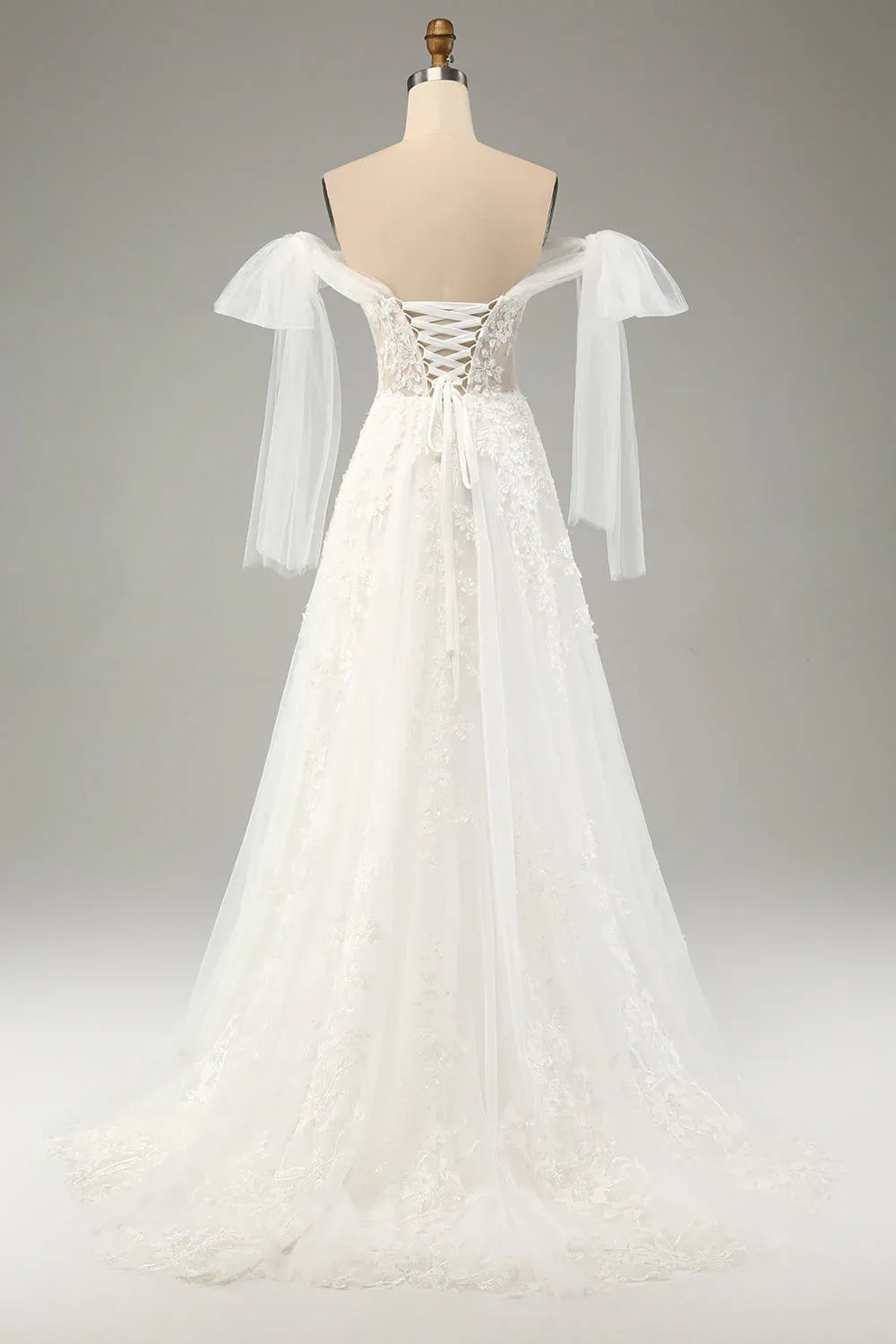 Strapless Sweetheart Lace Tulle A-Line Wedding Dress with Convertible Off-the-Shoulder Sleeves - Romantic Bridal Gown