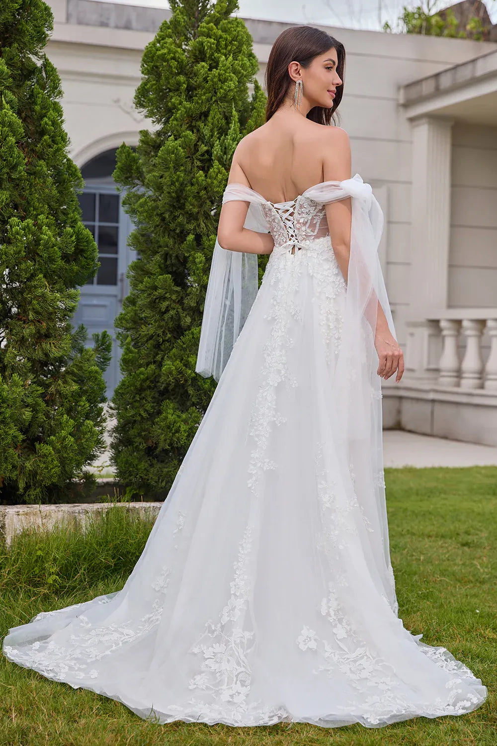 Strapless Sweetheart Lace Tulle A-Line Wedding Dress with Convertible Off-the-Shoulder Sleeves - Romantic Bridal Gown