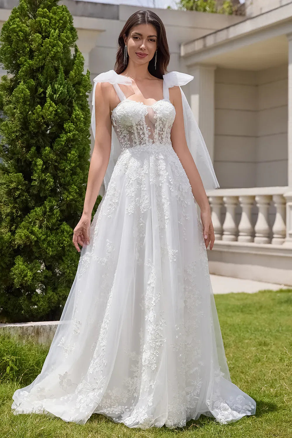 Strapless Sweetheart Lace Tulle A-Line Wedding Dress with Convertible Off-the-Shoulder Sleeves - Romantic Bridal Gown
