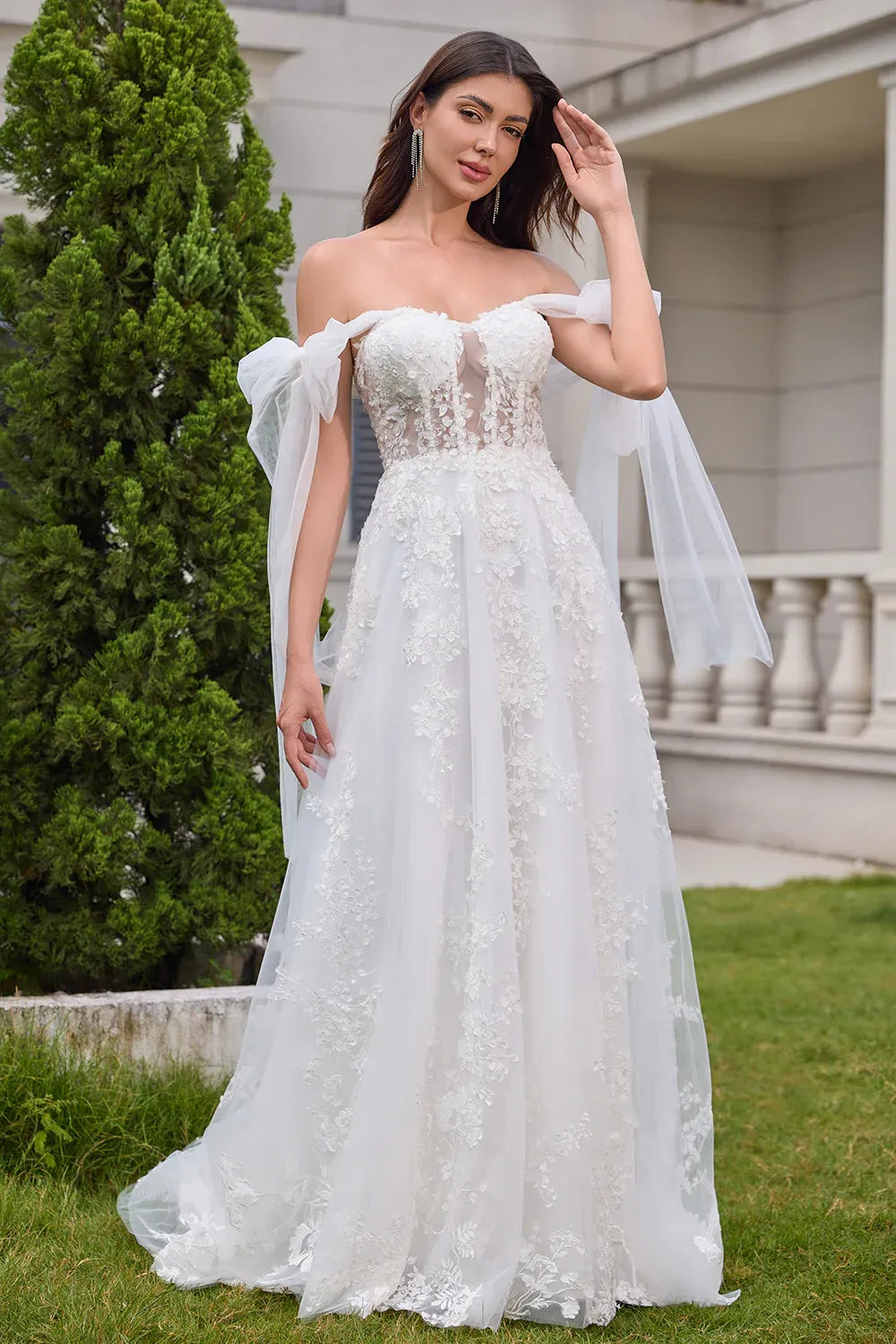 Strapless Sweetheart Lace Tulle A-Line Wedding Dress with Convertible Off-the-Shoulder Sleeves - Romantic Bridal Gown