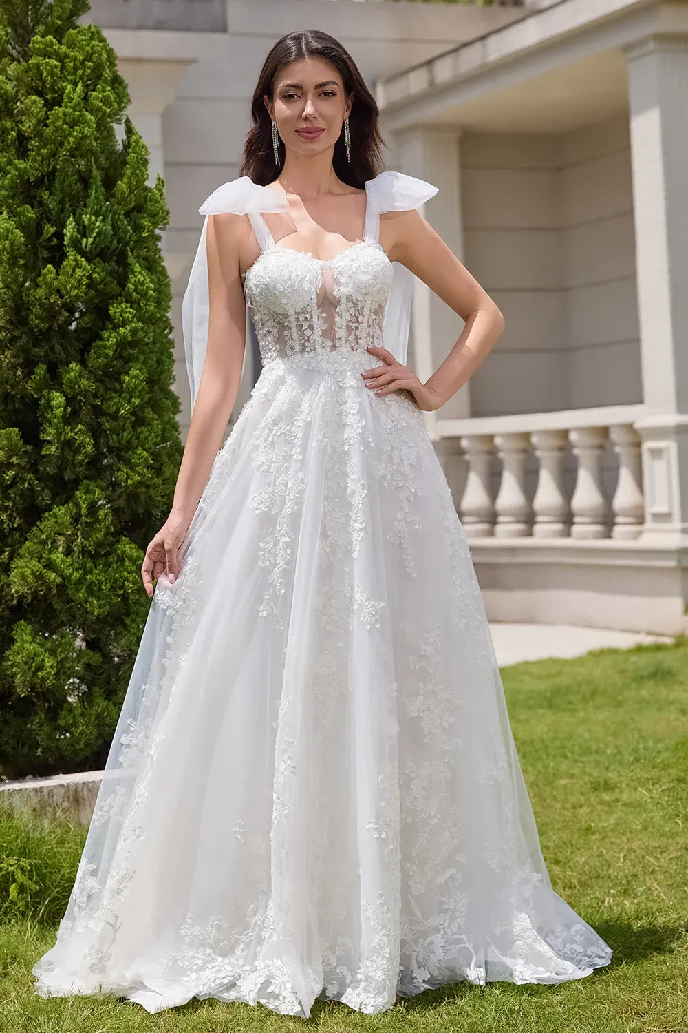 Strapless Sweetheart Lace Tulle A-Line Wedding Dress with Convertible Off-the-Shoulder Sleeves - Romantic Bridal Gown