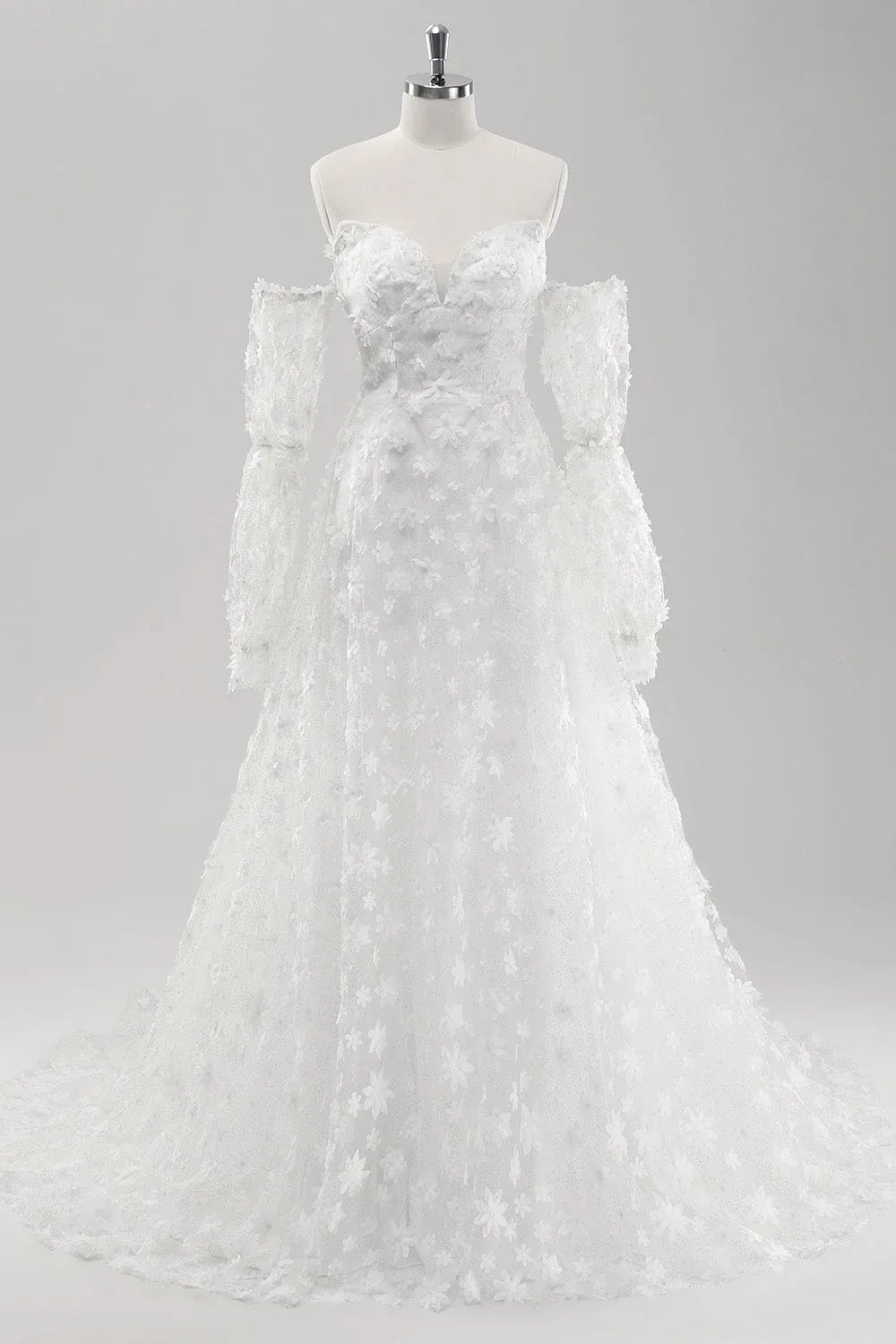 Strapless Sweetheart Neck 3D Floral Tulle A-Line Wedding Dress