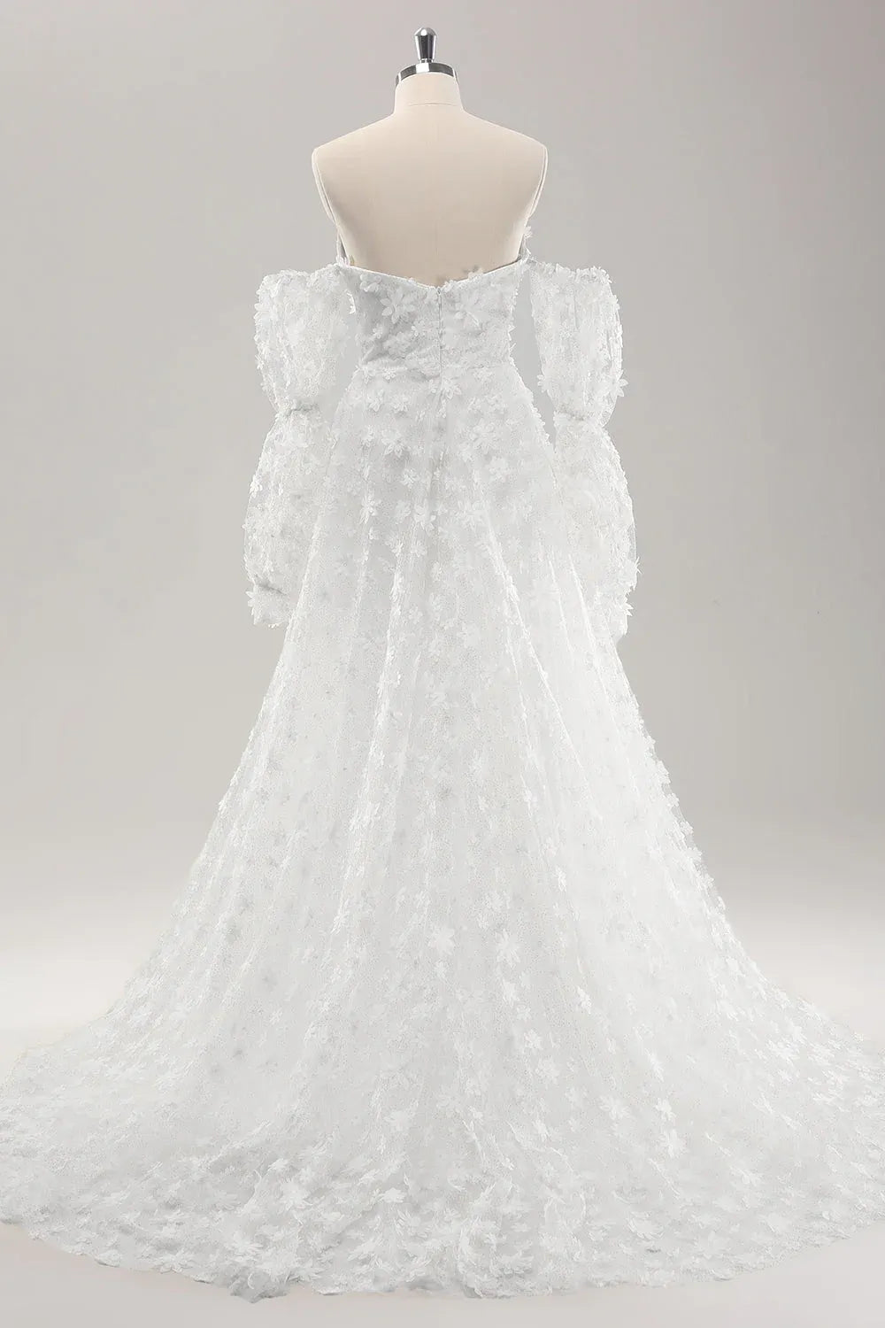 Strapless Sweetheart Neck 3D Floral Tulle A-Line Wedding Dress