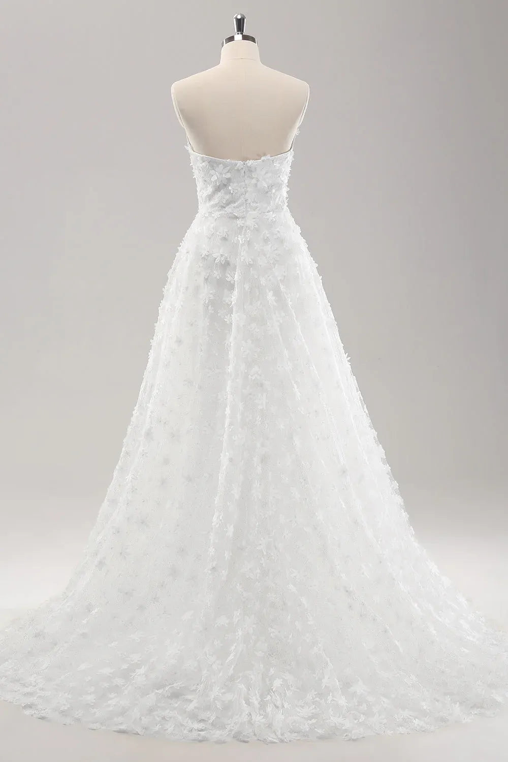 Strapless Sweetheart Neck 3D Floral Tulle A-Line Wedding Dress