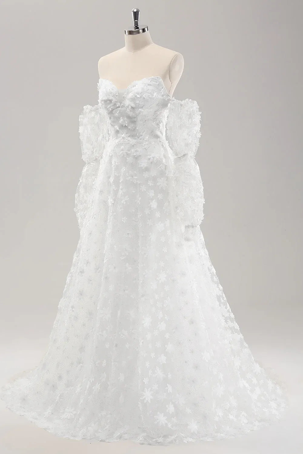 Strapless Sweetheart Neck 3D Floral Tulle A-Line Wedding Dress