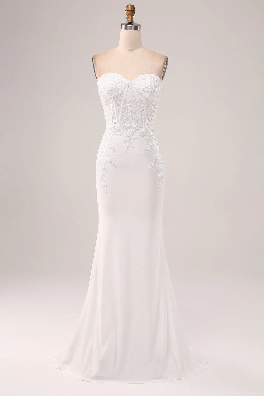 Strapless Sweetheart Neck Lace & Crepe Mermaid Wedding Dress