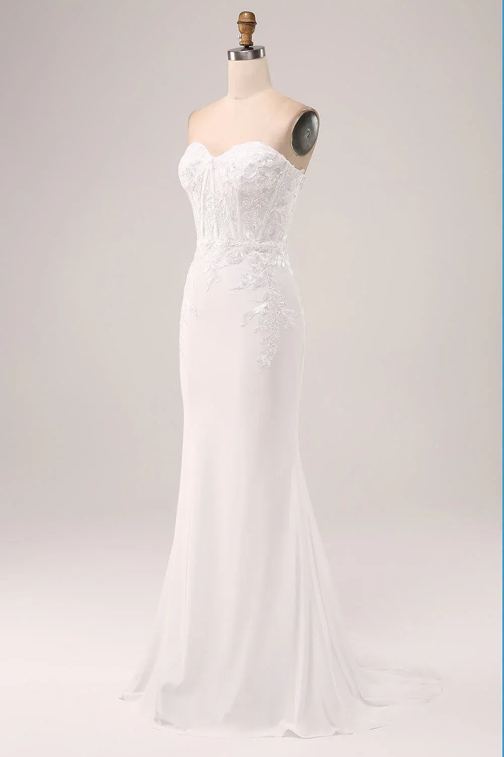 Strapless Sweetheart Neck Lace & Crepe Mermaid Wedding Dress