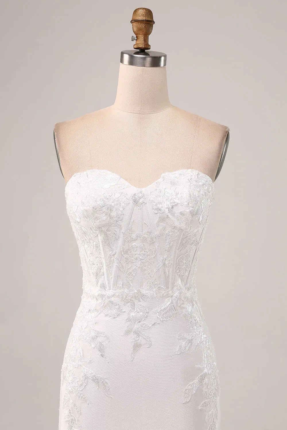 Strapless Sweetheart Neck Lace & Crepe Mermaid Wedding Dress