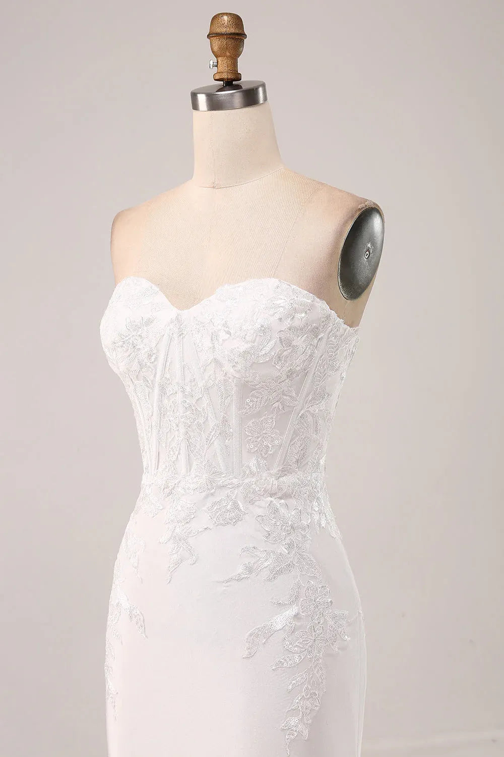 Strapless Sweetheart Neck Lace & Crepe Mermaid Wedding Dress