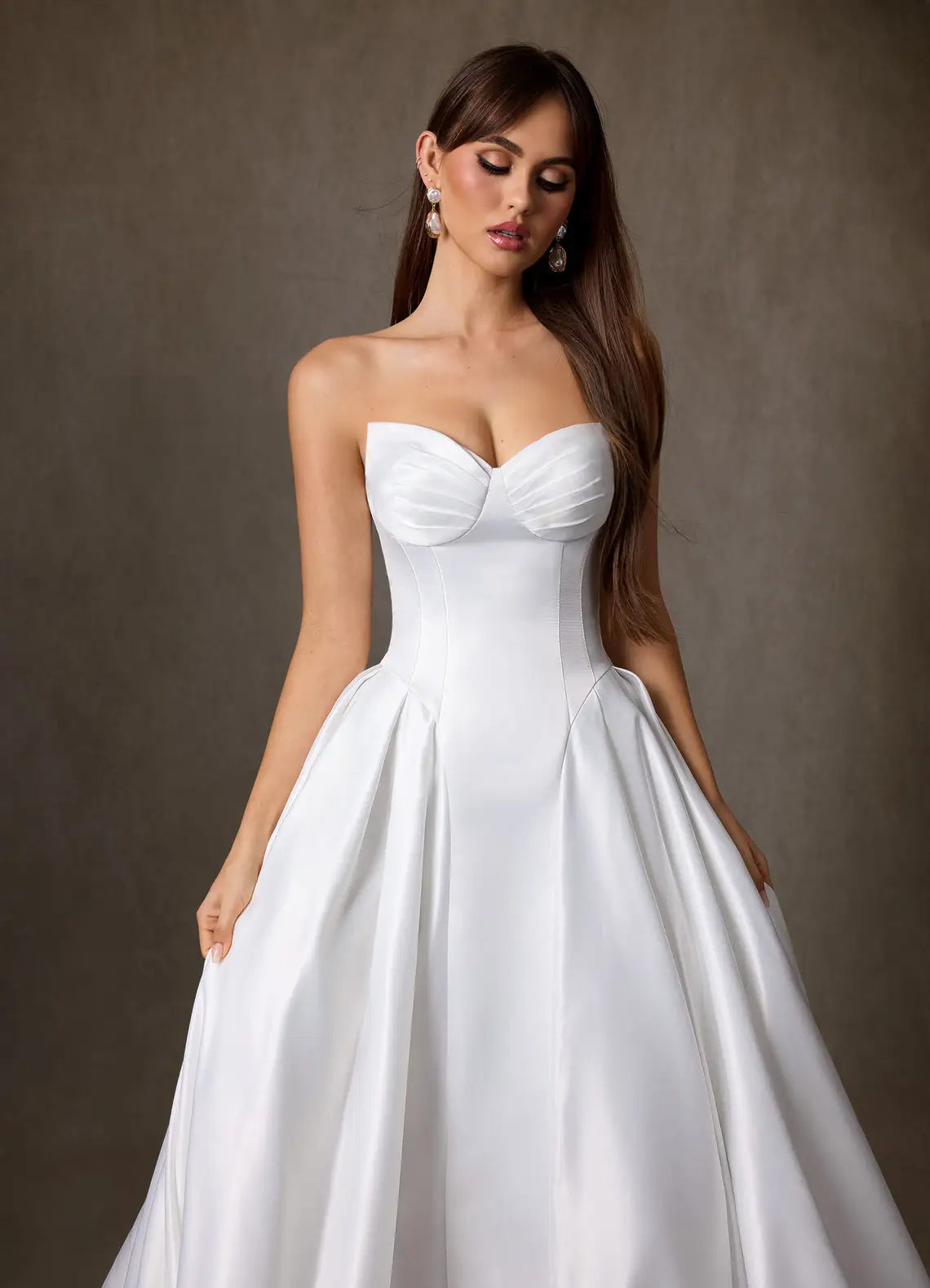 Strapless Sweetheart Satin Ball Gown Wedding Dress with Slit