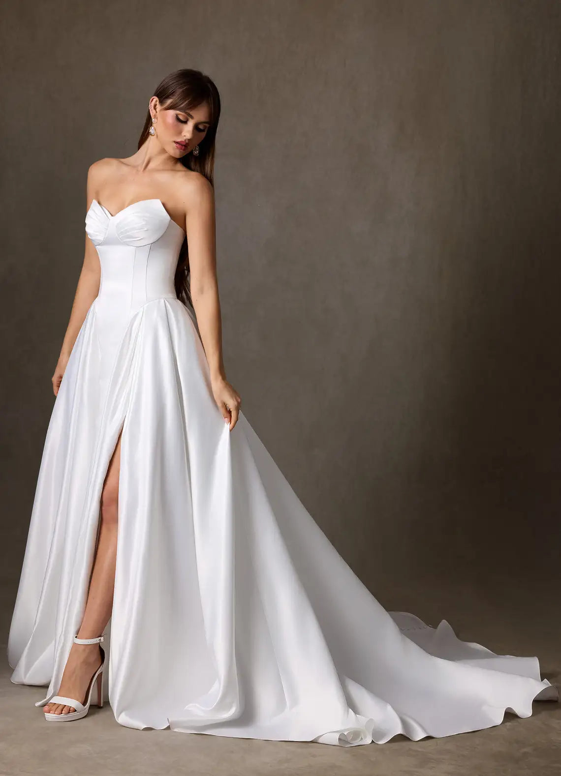 Strapless Sweetheart Satin Ball Gown Wedding Dress with Slit