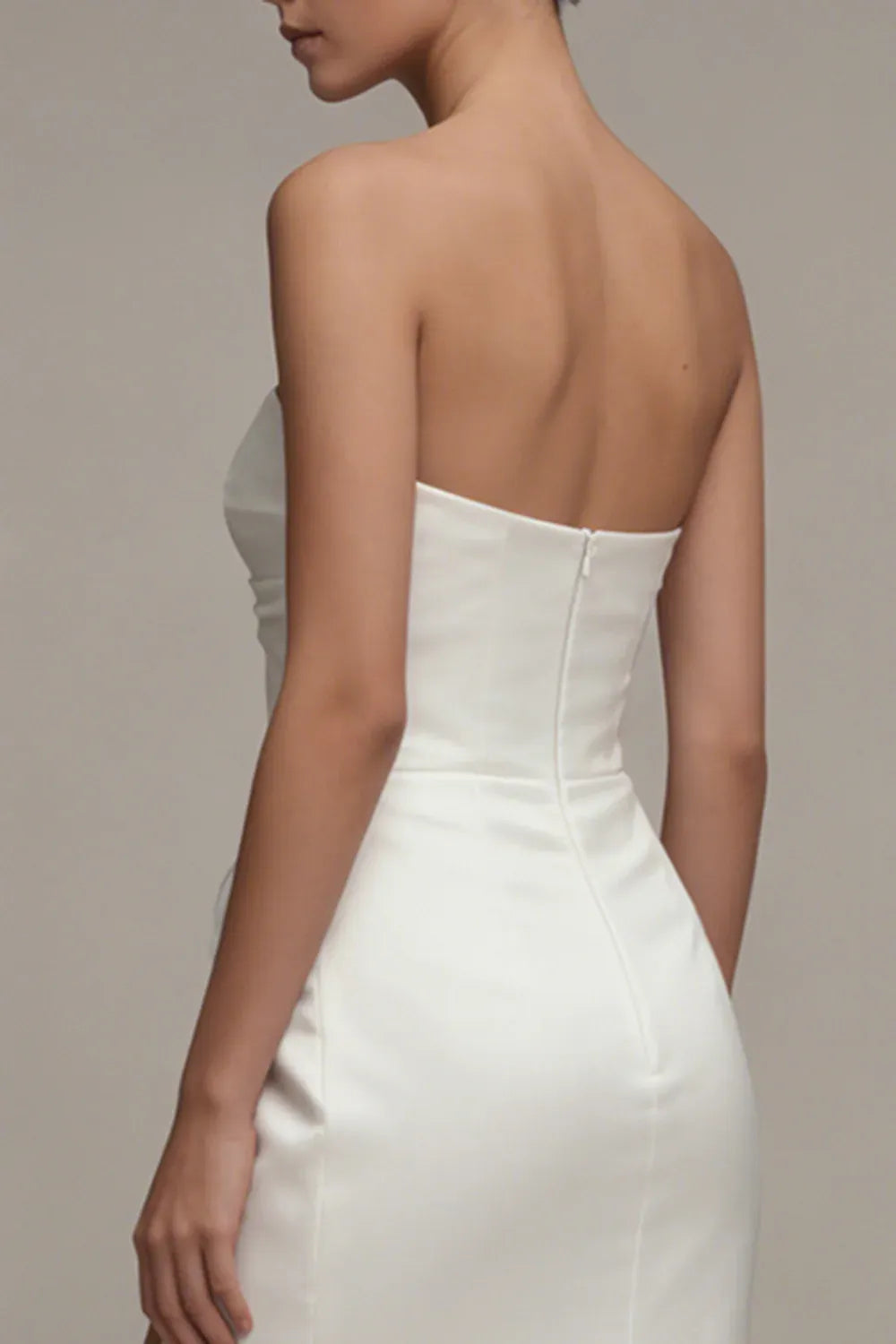 Vintage Strapless Sweetheart Satin Gown Sleeveless with Side Slit