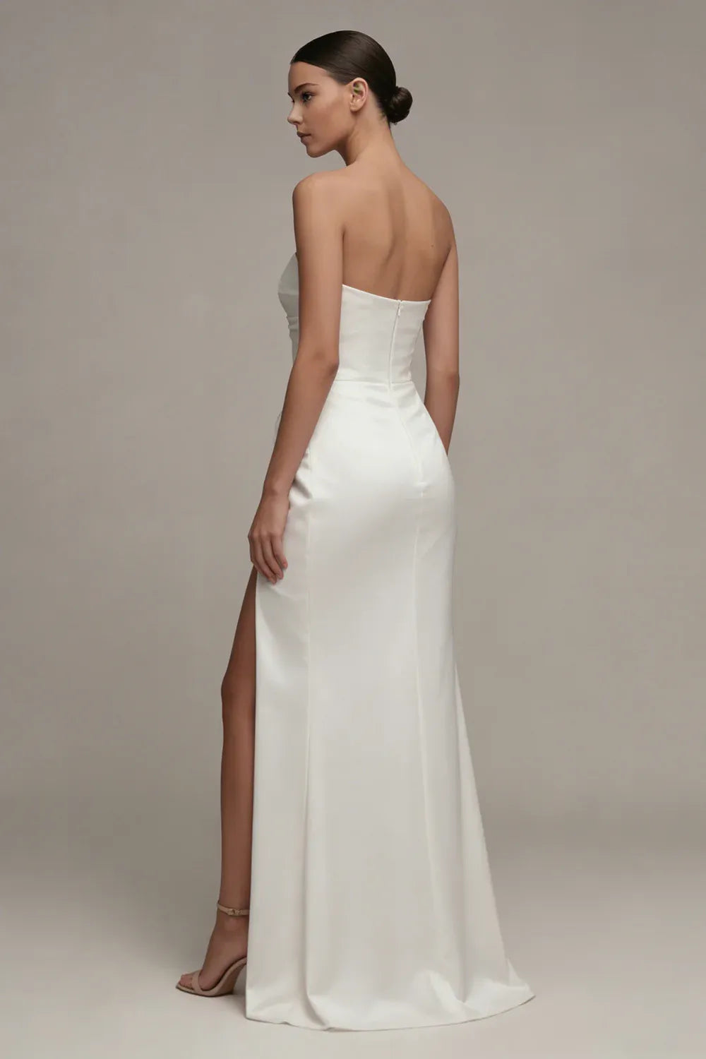 Vintage Strapless Sweetheart Satin Gown Sleeveless with Side Slit