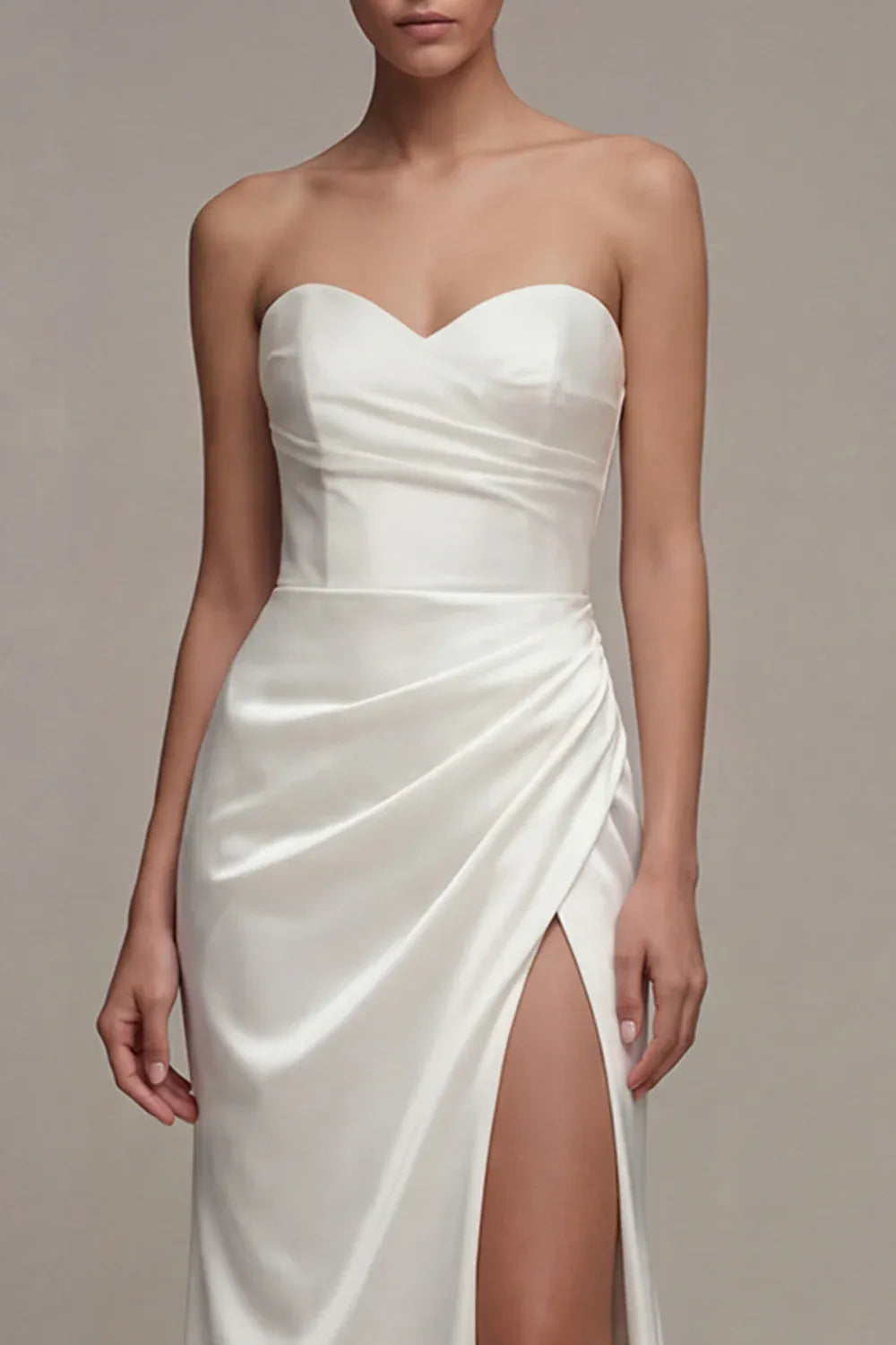 Vintage Strapless Sweetheart Satin Gown Sleeveless with Side Slit
