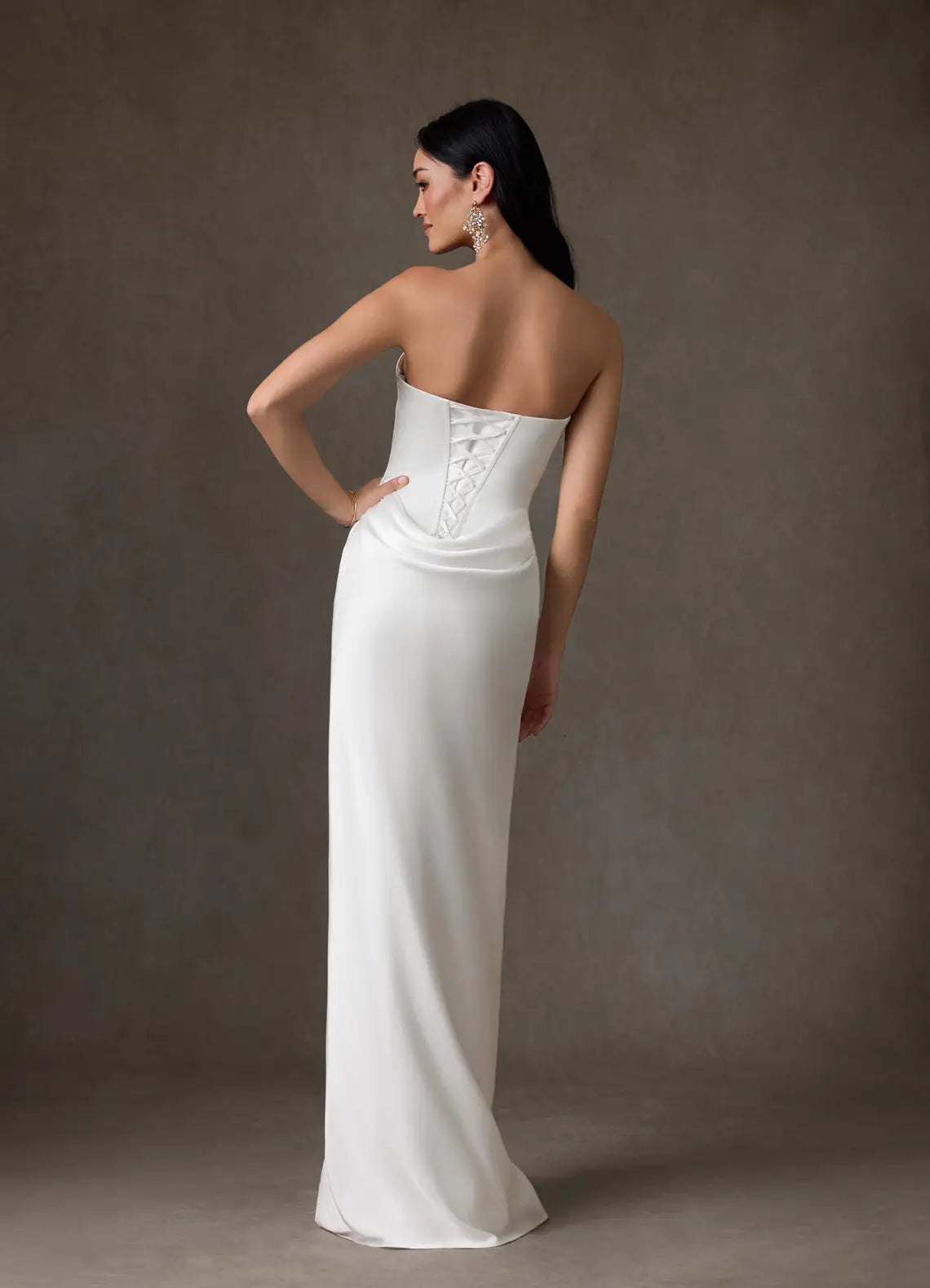 Strapless neckline with folded detail Strapless Satin Mermaid Wedding Dress with Detachable Scarf Detail