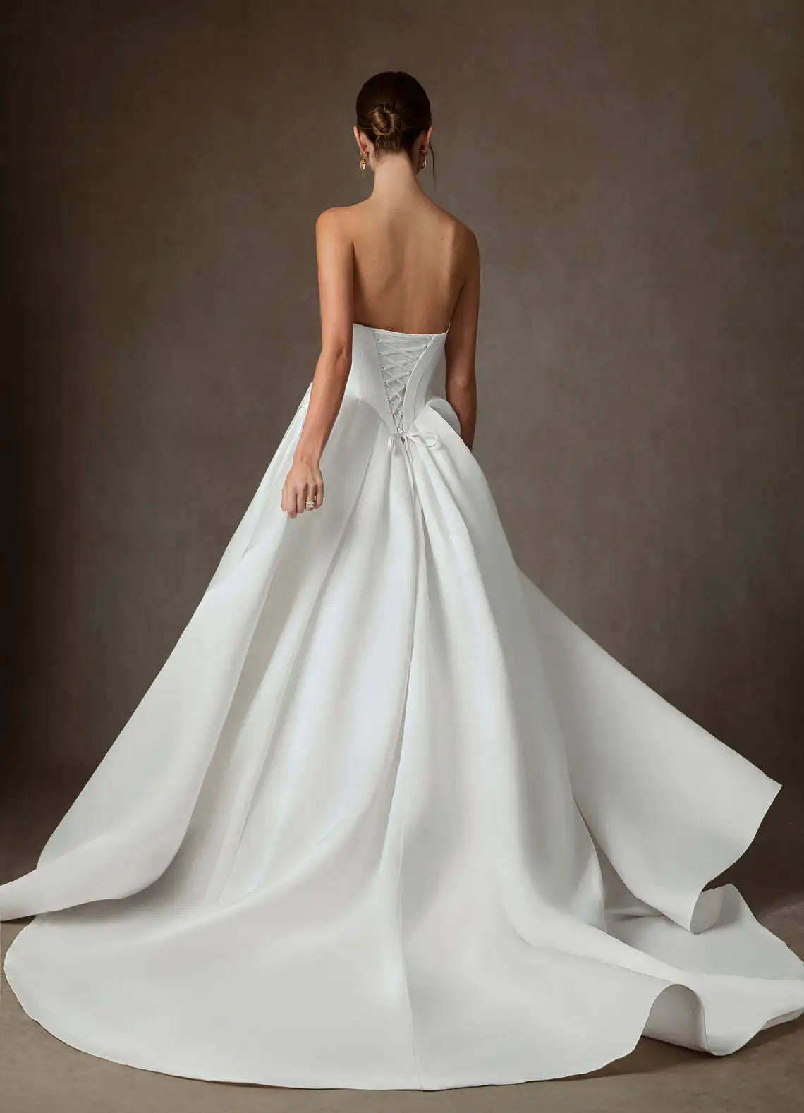 Structured corset lace-up back closure Off-the-Shoulder Satin Ball Gown Wedding Dress with Corset Back