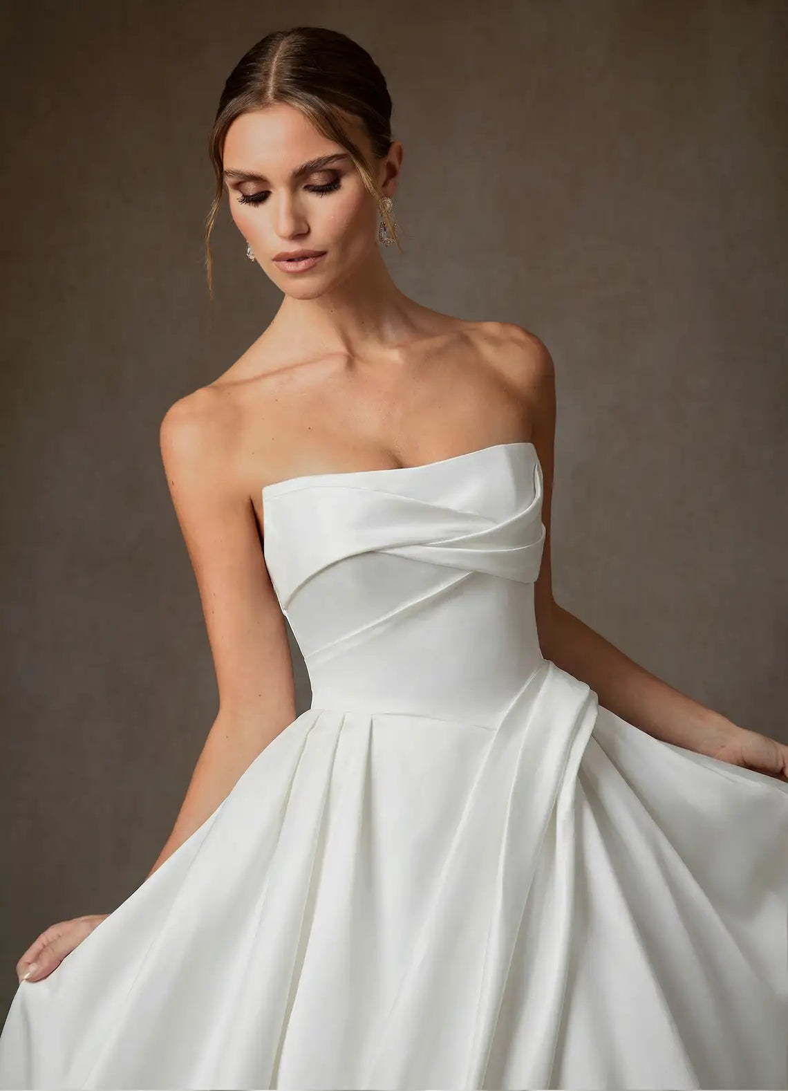 Structured corset lace-up back closure Off-the-Shoulder Satin Ball Gown Wedding Dress with Corset Back