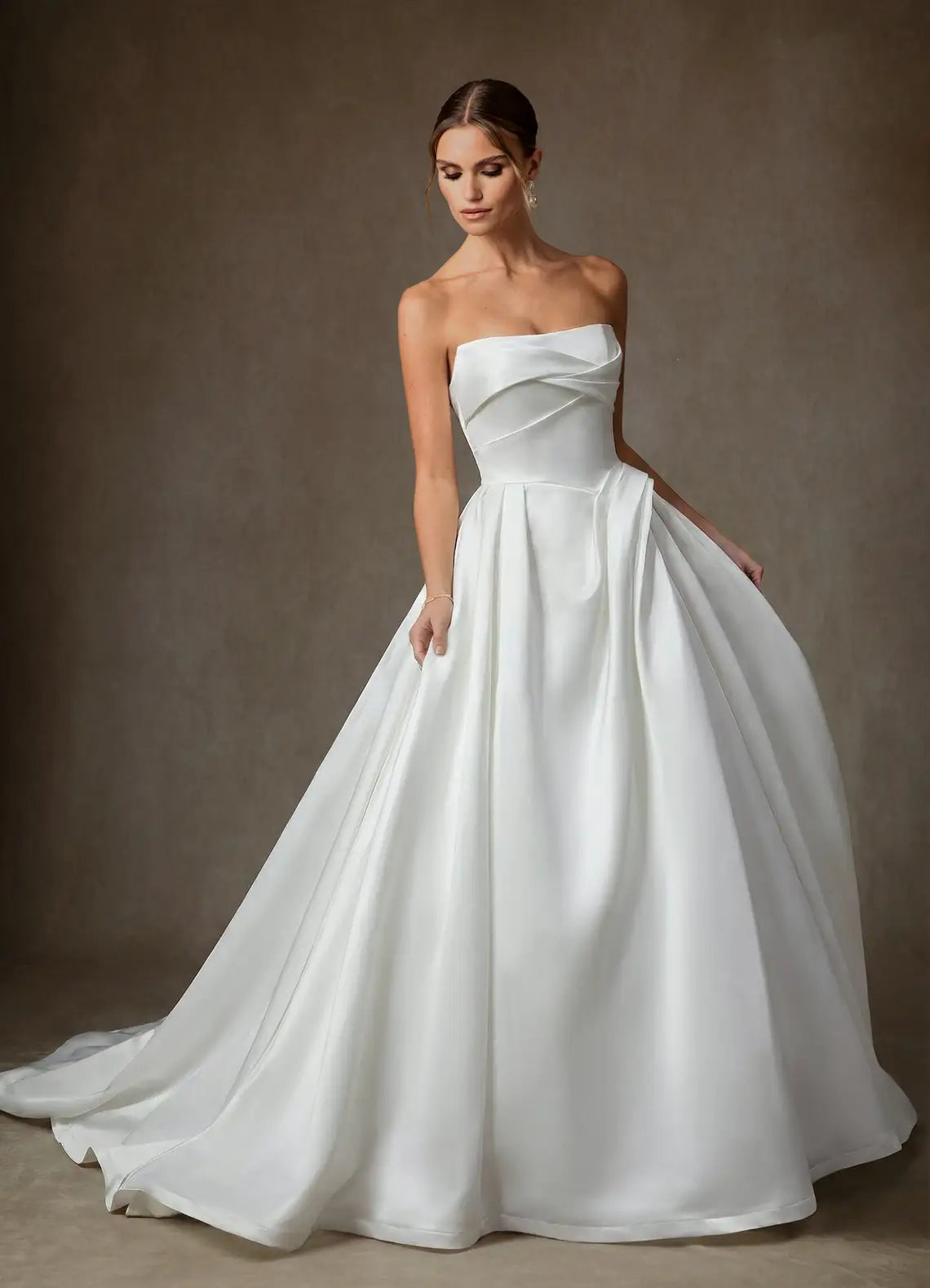Structured corset lace-up back closure Off-the-Shoulder Satin Ball Gown Wedding Dress with Corset Back