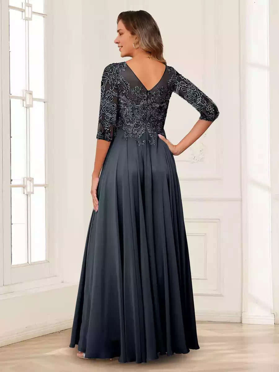 Stunning A-line/Princess V-neck long sleeved chiffon decal Mother of the Bride Dresses