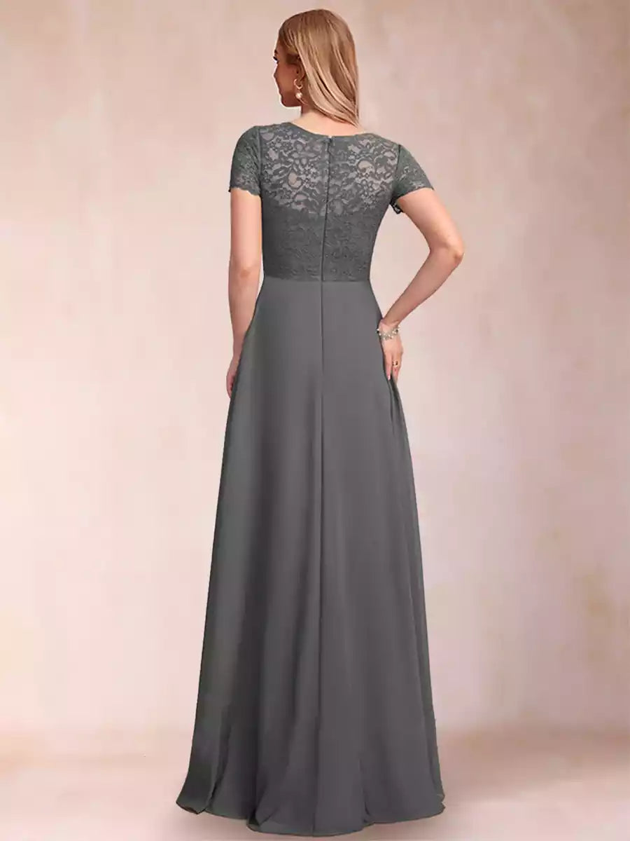 Stunning A-line/Princess V-neck short sleeved applique chiffon ruffle Mother of the Bride Dresses