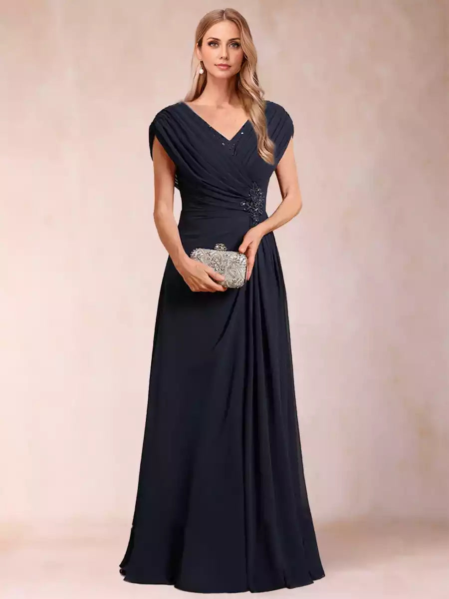 Stunning A-line/Princess style V-neck chiffon pleated with decals and beads Mother of the Bride Dresses