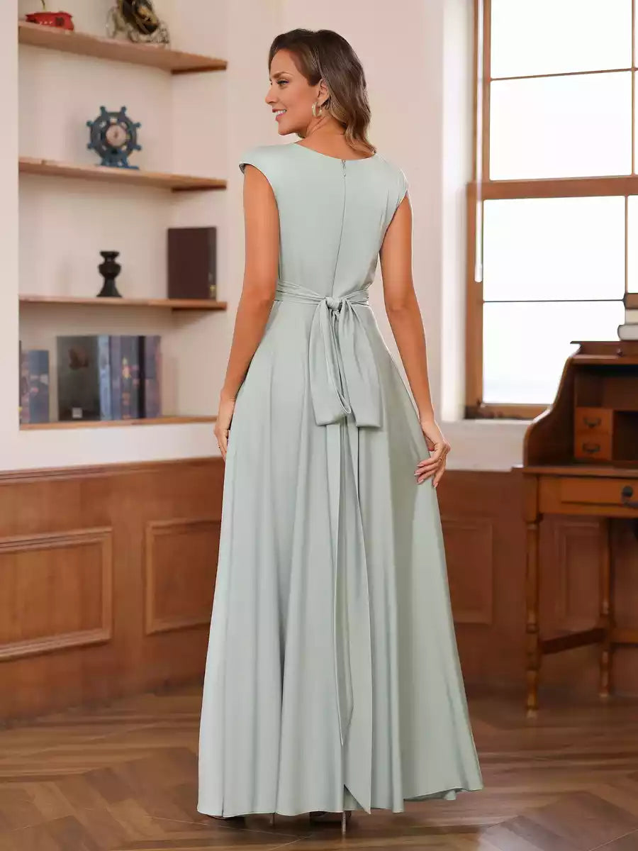 Stunning A-line/Princess style round neck short sleeved pleated sleeveless slim fit Mother of the Bride Dresses