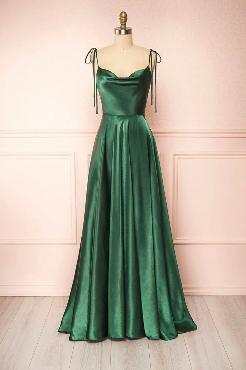 Stunning A-line satin and ground thin shoulder straps, sleeveless pleats at the collar, zip ties at the back Prom Dresses