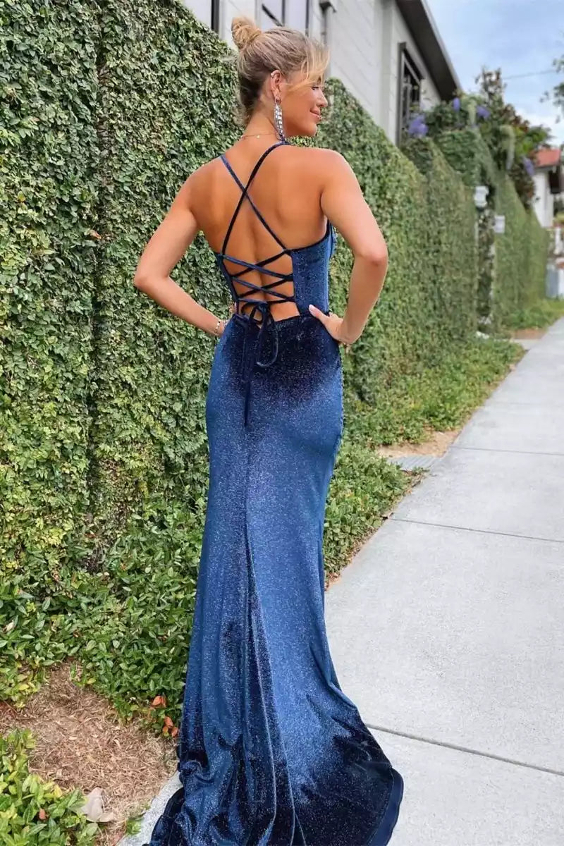 Stunning Velvet Corset Mermaid and Ground V-neck Thin Shoulder Strap Back Prom Dresses