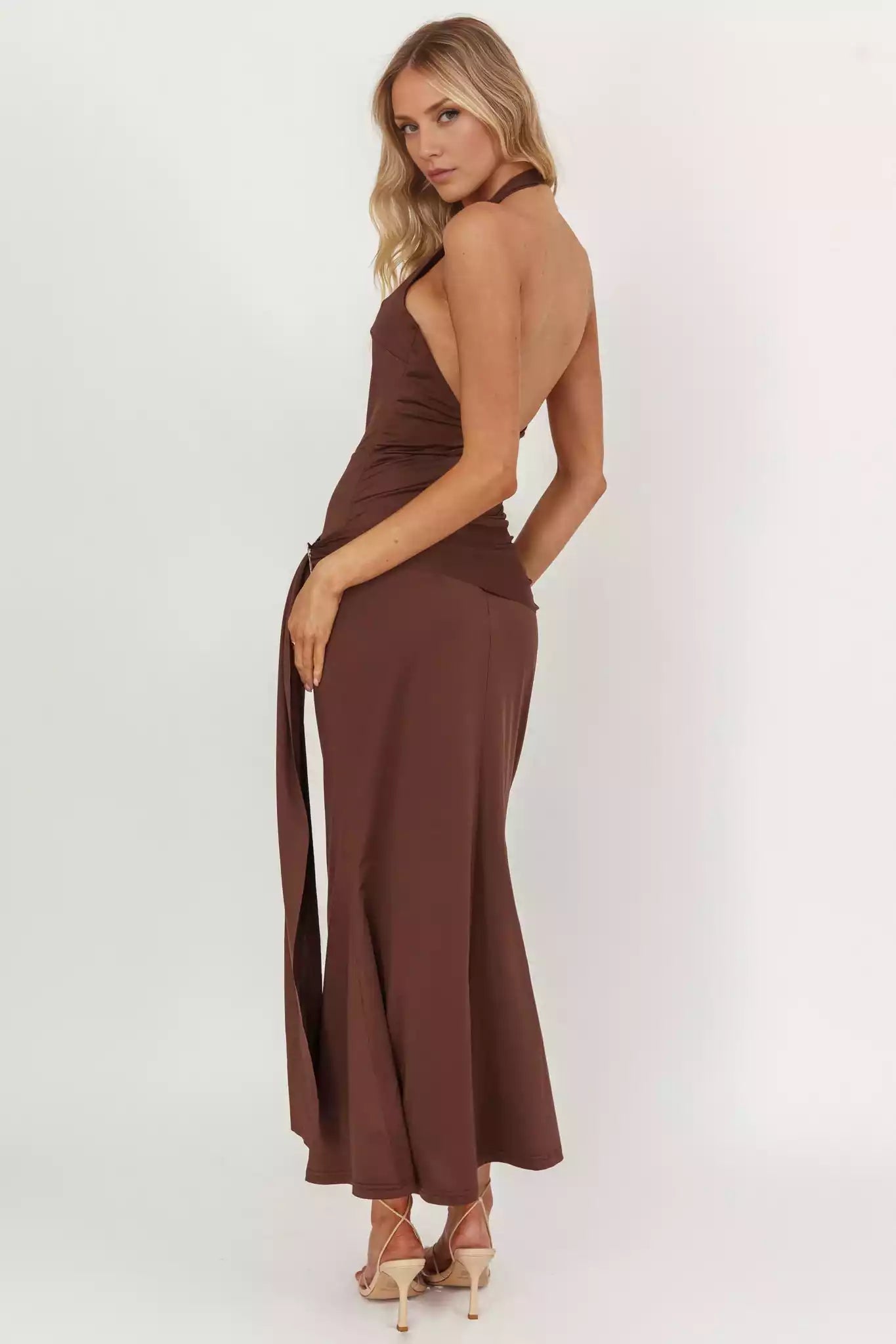 Stunning mid length lining with asymmetrical neckline, waist tie, back with zipper Prom Dresses