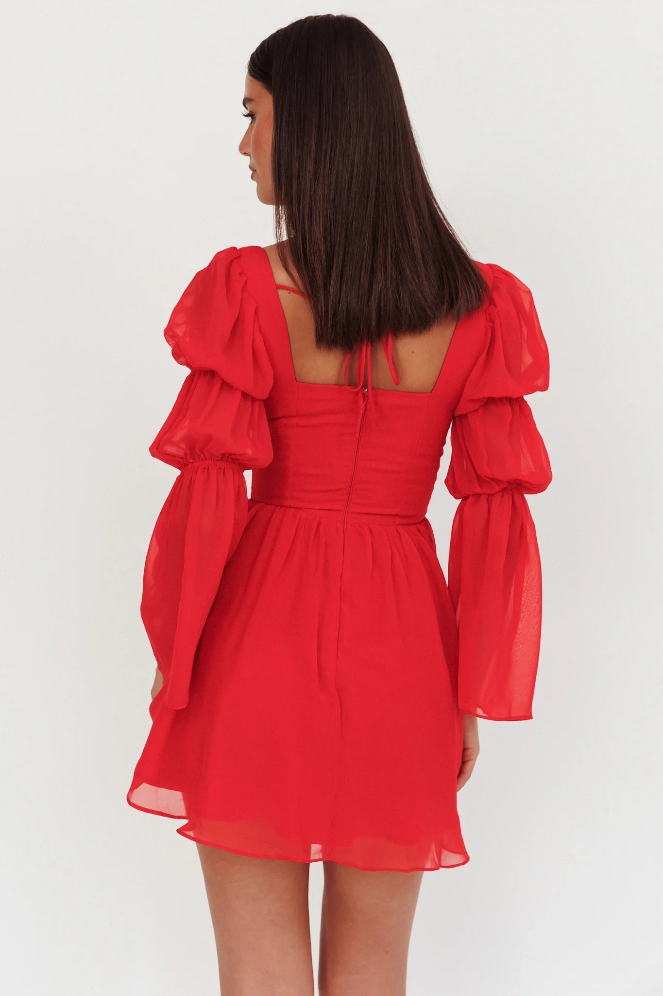 Stunning mini long and transparent sleeves with zippered back and square neckline Homecoming Dresses