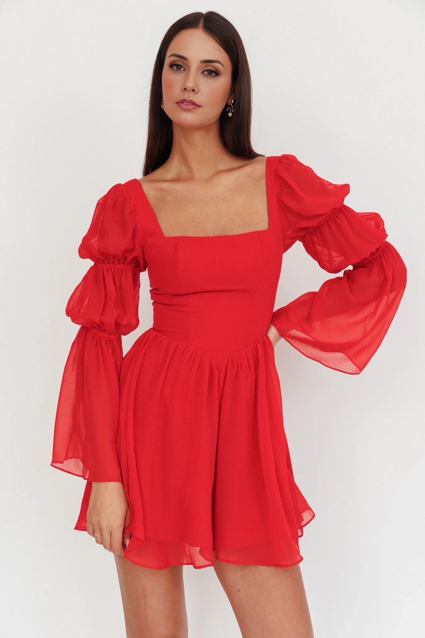 Stunning mini long and transparent sleeves with zippered back and square neckline Homecoming Dresses