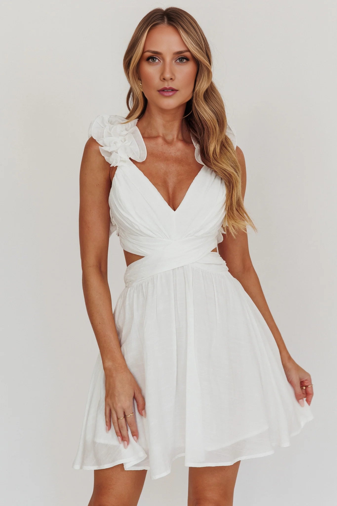 Stunning mini waist slit, backless lace up, ruffle edge shoulder strap, invisible back zipper, Homecoming Dresses