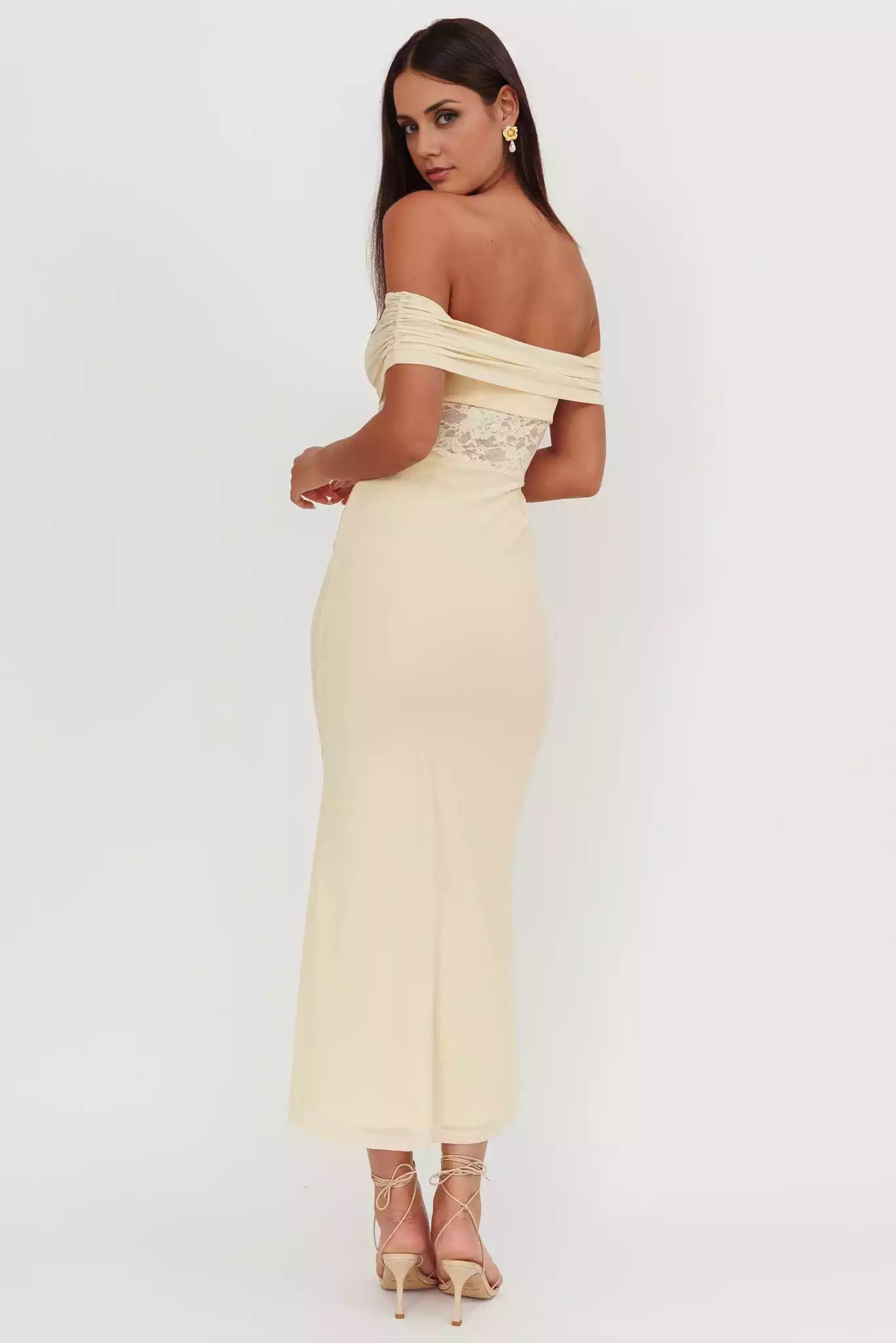 Stunning off shoulder design with lace waist and side zipper Prom Dresses