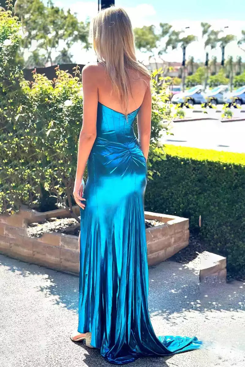 Stunning off shoulder mermaid long slit with sleeveless long tail zipper back Prom Dresses