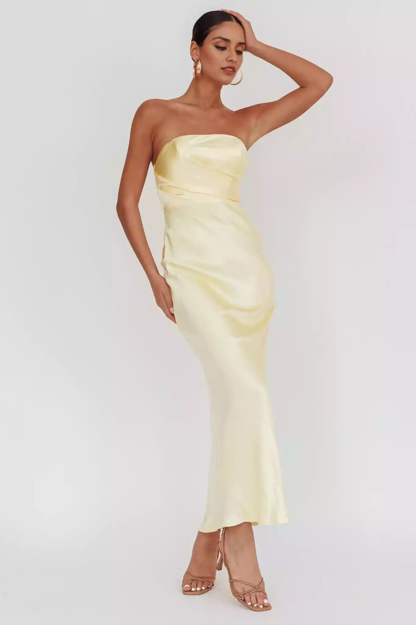 Stunning off shoulder satin without lining or shoulder straps, ultra long invisible back zipper Prom Dresses
