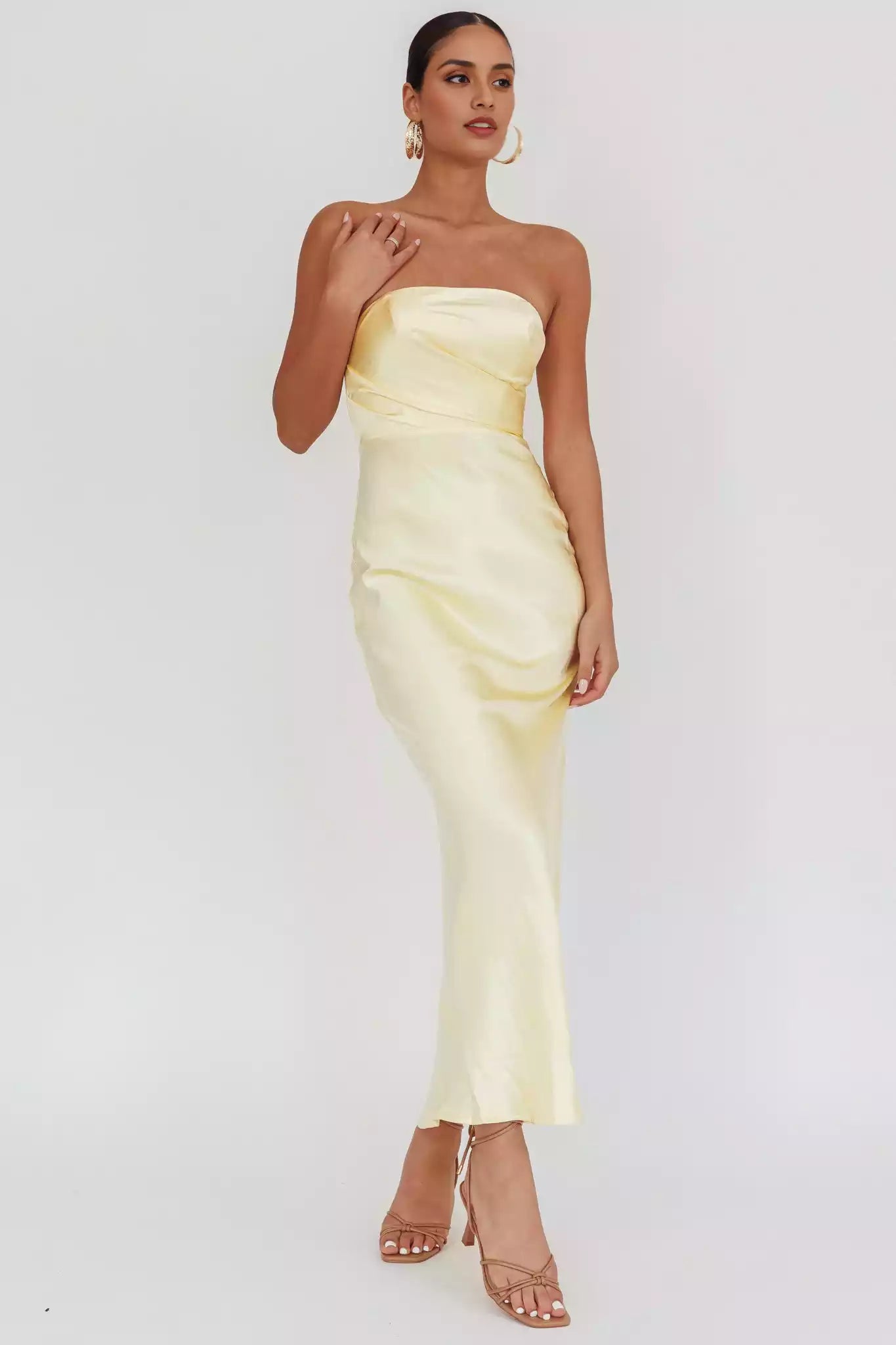 Stunning off shoulder satin without lining or shoulder straps, ultra long invisible back zipper Prom Dresses