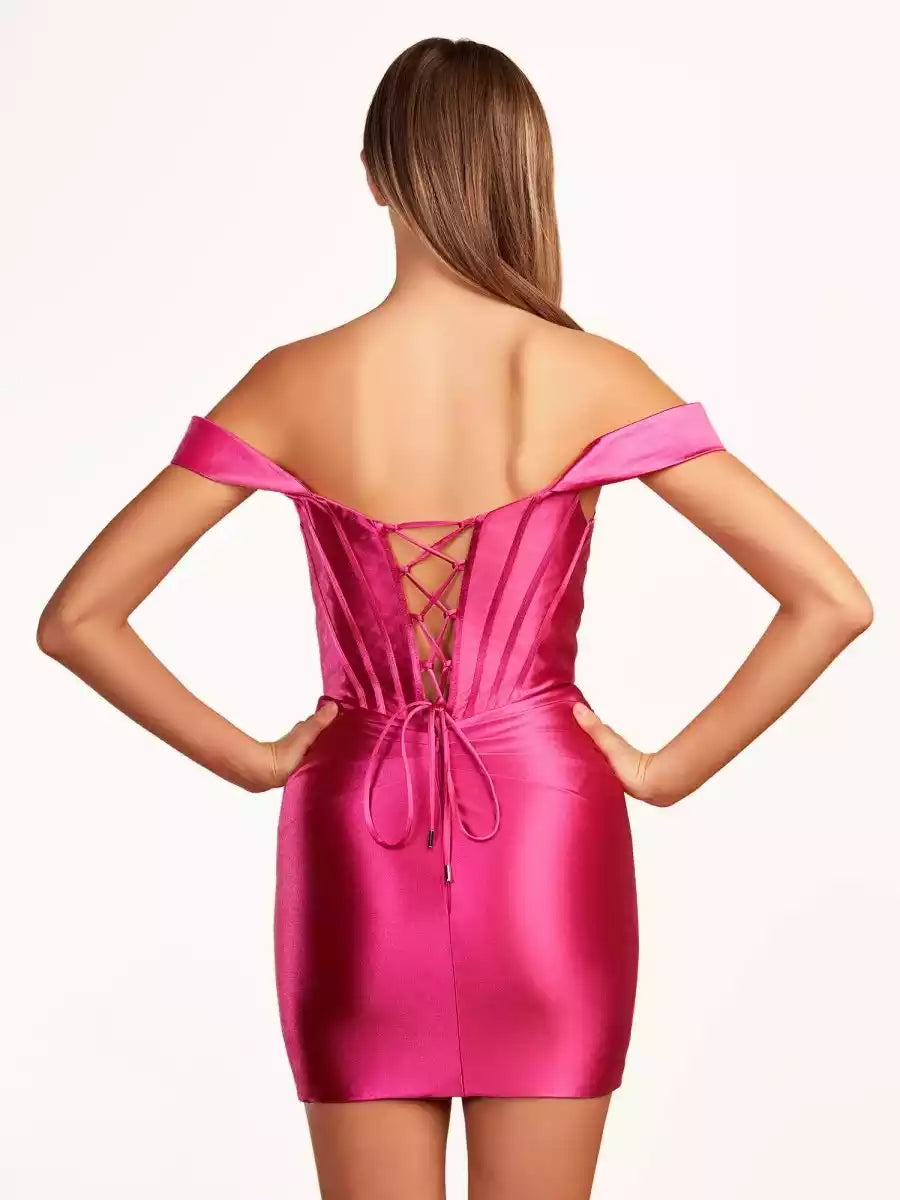 Stunning off shoulder slim fit sleeveless corset with pleated straps at the back Homecoming Dresses